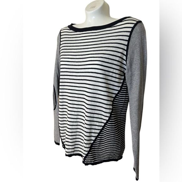 Tory Burch Lightweight Striped Elbow Patch Sweater - Picture 2 of 7